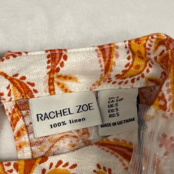 Rachel Zoe Vibrant Paisley Pure Linen Tank Top - Orange and Cream - Picture 2 of 7